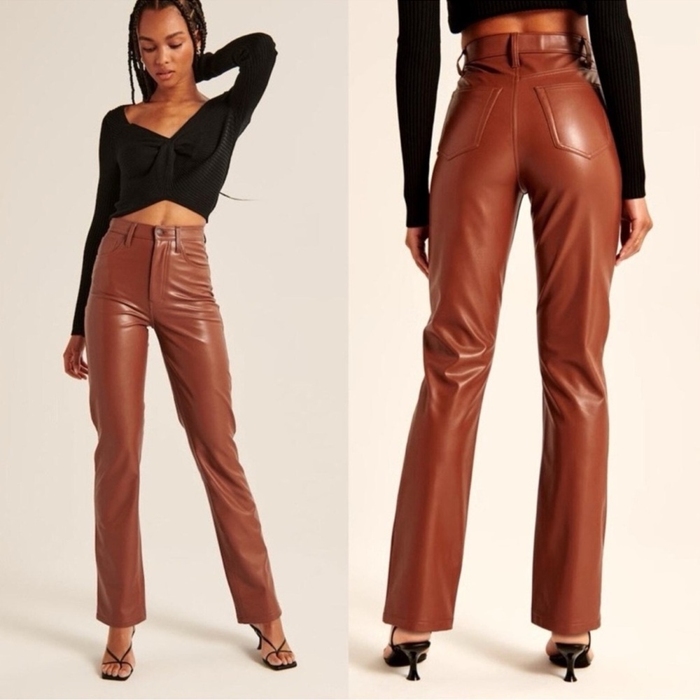 Abercrombie & Fitch Vegan Leather 90s Straight Ultra High
Rise Pants 12S Brown